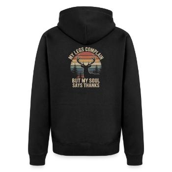 My Legs Complain Soul Thanks Natur Wandern Hirsch - Unisex Premium Bio Zip Hoodie - Schwarz - Hinten - Nico (187cm)