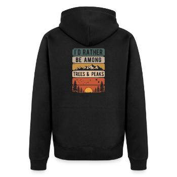 Retro Nature Mountains Silhouette Saying Hiking - Unisex Premium Organic Zip Hoodie - black - Back - Nico (187cm)