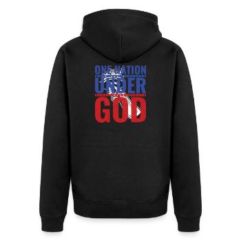 Patriotic design with US flag and hand - Unisex Premium Organic Zip Hoodie - black - Back - Nico (187cm)