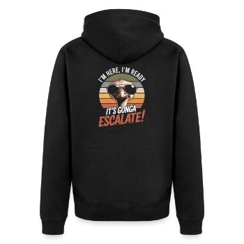 Retro Strauss I'm Here We Go It's Escalating - Unisex Premium Organic Zip Hoodie - black - Back - Nico (187cm)