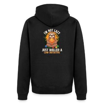 Nicht faul Just Rolled Low Initiative RPG Tabletop - Unisex Premium Bio Zip Hoodie - Schwarz - Hinten - Nico (187cm)