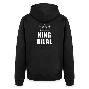 König Bilal Krone Shirt – Name beginnt mit B - Unisex Premium Bio Zip Hoodie - Schwarz - Hinten - Nico (187cm)