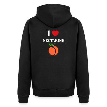 Nektarine, Pfirsich, Abbildung, Design - Unisex Premium Bio Zip Hoodie - Schwarz - Hinten - Nico (187cm)