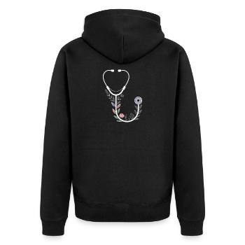 Blumenmotiv mit medizinischem Stethoskop - Unisex Premium Bio Zip Hoodie - Schwarz - Hinten - Nico (187cm)