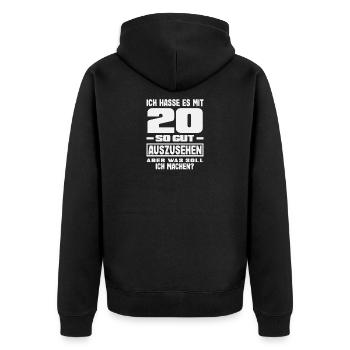 Lustiges Geschenk Zum 20. Geburtstag - Unisex Premium Bio Zip Hoodie - Schwarz - Hinten - Nico (187cm)