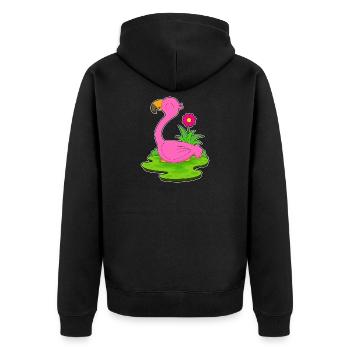 Flamingo Blume - Unisex Premium Bio Zip Hoodie - Schwarz - Hinten - Nico (187cm)