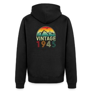 Vintage Berg Sonnenuntergang Illustration - Unisex Premium Bio Zip Hoodie - Schwarz - Hinten - Nico (187cm)