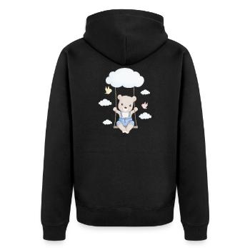 kleiner niedlicher Bär auf Schaukel - Unisex Premium Bio Zip Hoodie - Schwarz - Hinten - Nico (187cm)