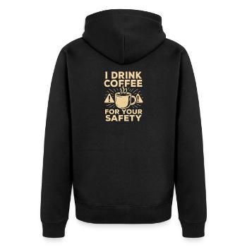 Kaffee-Sicherheits-Humor-Illustration - Unisex Premium Bio Zip Hoodie - Schwarz - Hinten - Nico (187cm)