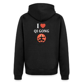 Truly Zen Qigong qi gong - Unisex Premium Organic Zip Hoodie - black - Back - Nico (187cm)