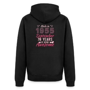 September 1955 70-jähriges Jubiläum der Frauen - Unisex Premium Bio Zip Hoodie - Schwarz - Hinten - Nico (187cm)