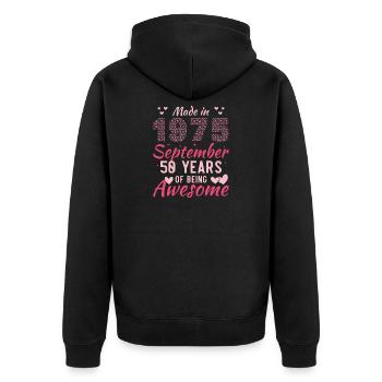 Septembre 1975 Anniversaire 50 Ans Pour Femmes - Veste à capuche bio Premium Unisexe - noir - Dos - Nico (187cm)