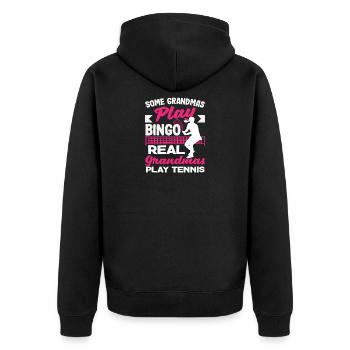 Real Grannies Play Tennis Players - Unisex Premium Organic Zip Hoodie - black - Back - Nico (187cm)