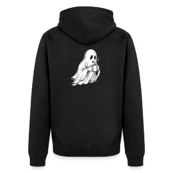 Ghost with coffee cup illustration - Unisex Premium Organic Zip Hoodie - black - Back - Nico (187cm)