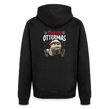 Merry Ottermas Lustiges Otter Weihnachtsmotiv - Unisex Premium Bio Zip Hoodie - Schwarz - Hinten - Nico (187cm)