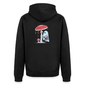 Gruseliger Geist mit blutigem rotem Pilz - Unisex Premium Bio Zip Hoodie - Schwarz - Hinten - Nico (187cm)