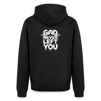 God Never Left You Design - Unisex Premium Bio Zip Hoodie - Schwarz - Hinten - Nico (187cm)