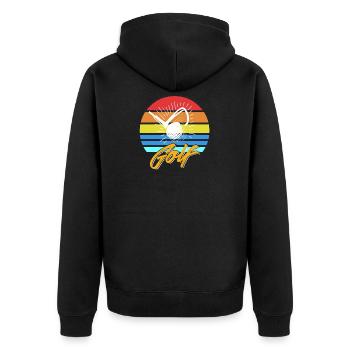 Aim for the Best Golf Motivation Retro Champion - Unisex Premium Bio Zip Hoodie - Schwarz - Hinten - Nico (187cm)