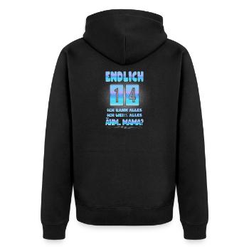 14e anniversaire, cadeau d'anniversaire pour 14 ans - Veste à capuche bio Premium Unisexe - noir - Dos - Nico (187cm)