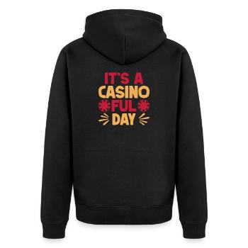 Gambling Fan It´s A Casino Ful Day Casino - Unisex Premium Bio Zip Hoodie - Schwarz - Hinten - Nico (187cm)