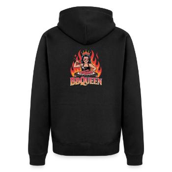  BBQUEEN Grill Königin Mit Krone Flammen Und - Unisex Premium Bio Zip Hoodie - Schwarz - Hinten - Nico (187cm)