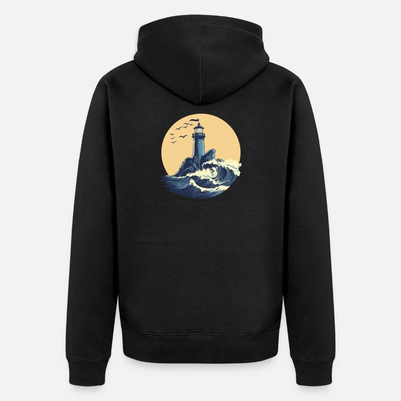 Phare sur une mer agitée - Veste à capuche bio Premium Unisexe - noir