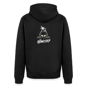 DJ Howlstep Wolf DJ Am Mischpult EDM - Unisex Premium Bio Zip Hoodie - Schwarz - Hinten - Nico (187cm)
