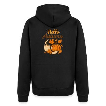  Hello Autumn – Herbstliche Stimmung - Unisex Premium Bio Zip Hoodie - Schwarz - Hinten - Nico (187cm)