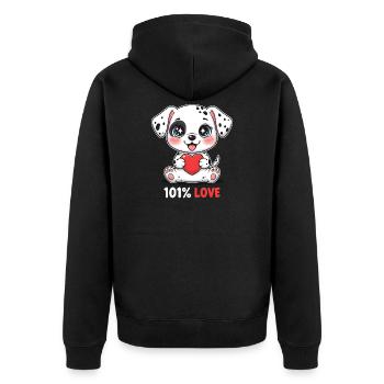 Dalmatiner Welpe mit Herz 101% Love Hundeliebe - Unisex Premium Bio Zip Hoodie - Schwarz - Hinten - Nico (187cm)