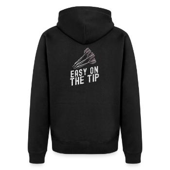 Dartscheibe mit Präzisionspfeil-Design - Unisex Premium Bio Zip Hoodie - Schwarz - Hinten - Nico (187cm)