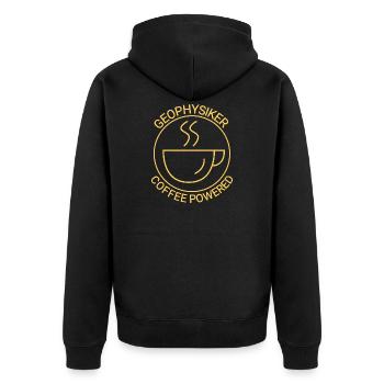 Geophysiker Coffee Powered Geophysik - Unisex Premium Bio Zip Hoodie - Schwarz - Hinten - Nico (187cm)