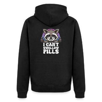 I Can't Swallow Pills Raccoon - Unisex Premium Organic Zip Hoodie - black - Back - Nico (187cm)