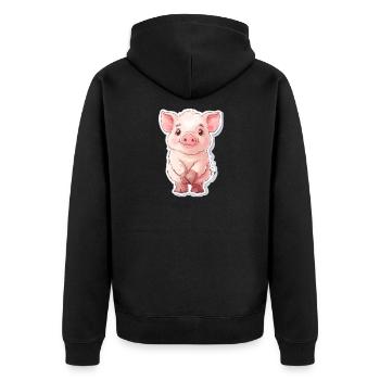 Schwein Ferkel - Unisex Premium Bio Zip Hoodie - Schwarz - Hinten - Nico (187cm)