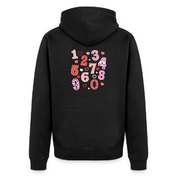 Collection de nombres « Number Day Playful Heart » - Veste à capuche bio Premium Unisexe - noir - Dos - Nico (187cm)