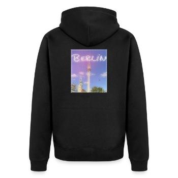 Berlin TV Tower Neon Design - Unisex Premium Organic Zip Hoodie - black - Back - Nico (187cm)