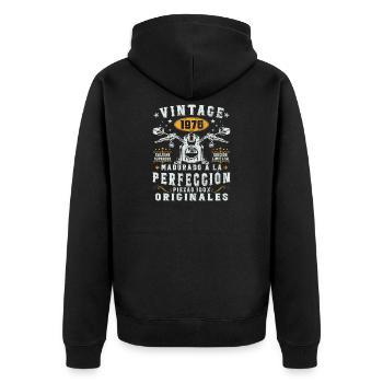 50 Jahre 1976 Vintage Geburtstagsgeschenk - Unisex Premium Bio Zip Hoodie - Schwarz - Hinten - Nico (187cm)