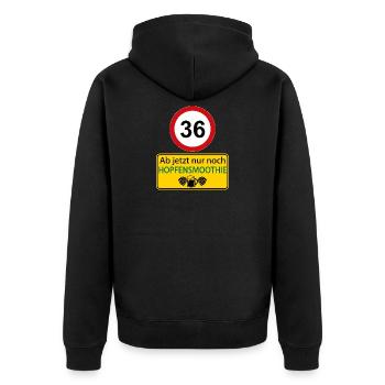 36 Ab jetzt nur noch Hopfensmoothie - Unisex Premium Bio Zip Hoodie - Schwarz - Hinten - Nico (187cm)