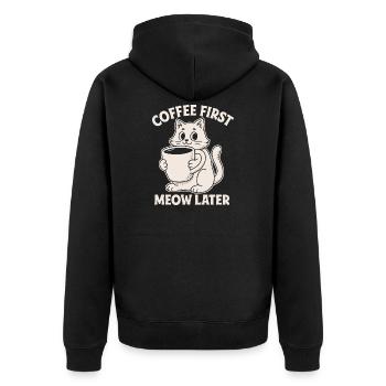Katzensprüche Kaffee Liebhaber Motiv - Unisex Premium Bio Zip Hoodie - Schwarz - Hinten - Nico (187cm)