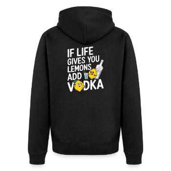Humorous Lemon and Vodka Illustration - Unisex Premium Organic Zip Hoodie - black - Back - Nico (187cm)