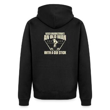 Unterschätzen Sie niemals einen alten Mann mit einem Queue - Unisex Premium Bio Zip Hoodie - Schwarz - Hinten - Nico (187cm)