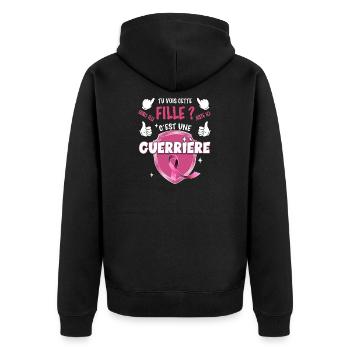 Pinke Brustkrebs-Band-Kriegerin im Oktober - Unisex Premium Bio Zip Hoodie - Schwarz - Hinten - Nico (187cm)
