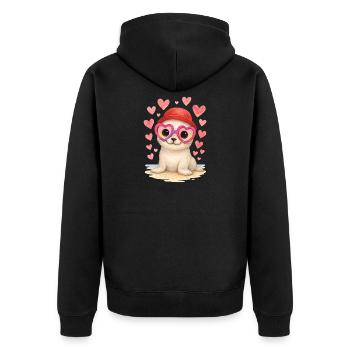 Babyrobbe Herzbrille Kawaii Seehund - Unisex Premium Bio Zip Hoodie - Schwarz - Hinten - Nico (187cm)