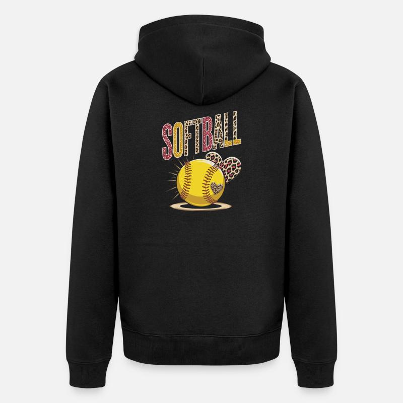 Leopard Print Softball Design - Unisex Premium Bio Zip Hoodie - Schwarz