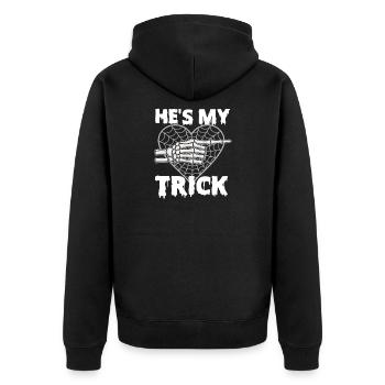 He's My Trick Funny Halloween Couple - Unisex Premium Organic Zip Hoodie - black - Back - Nico (187cm)