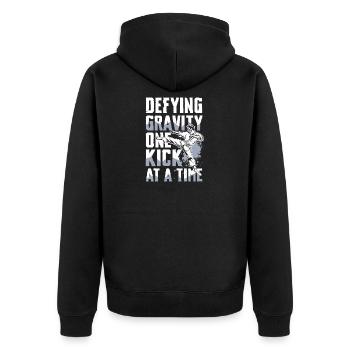 Unleash gravity with every kick - Unisex Premium Organic Zip Hoodie - black - Back - Nico (187cm)