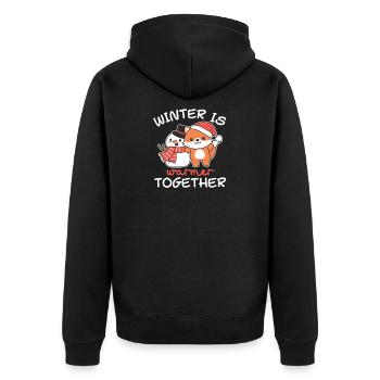 Fuchs Winter is warmer together Schneemann - Unisex Premium Bio Zip Hoodie - Schwarz - Hinten - Nico (187cm)