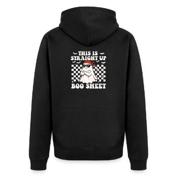 Das ist Straight Up Boo Sheet Funny Ghost - Unisex Premium Bio Zip Hoodie - Schwarz - Hinten - Nico (187cm)