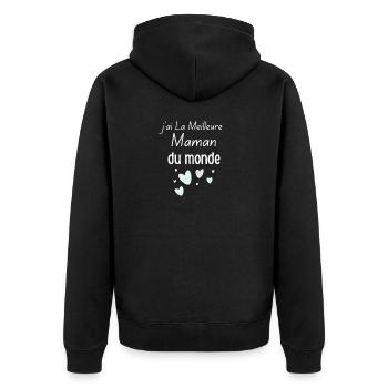World Mom with Hearts Quote - Unisex Premium Organic Zip Hoodie - black - Back - Nico (187cm)