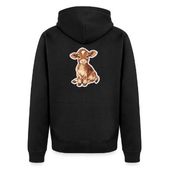 Kuh - Unisex Premium Bio Zip Hoodie - Schwarz - Hinten - Nico (187cm)