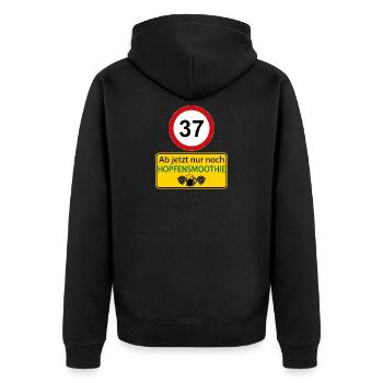 37 Ab jetzt nur noch Hopfensmoothie - Unisex Premium Bio Zip Hoodie - Schwarz - Hinten - Nico (187cm)